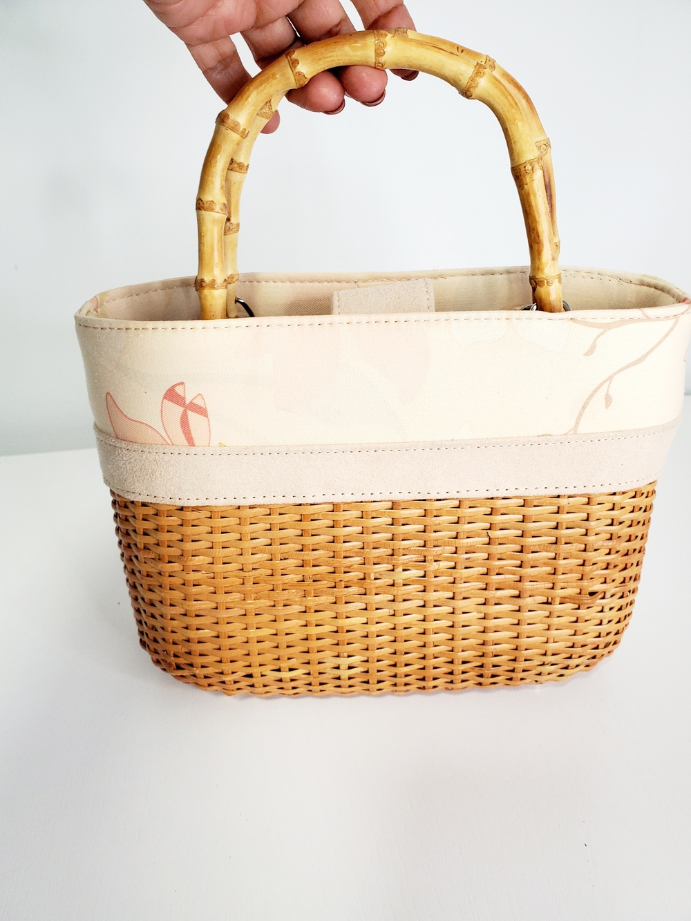 Bath & Body Works Woven Rattan Mini Bag with Cream Trim and Bamboo Handle